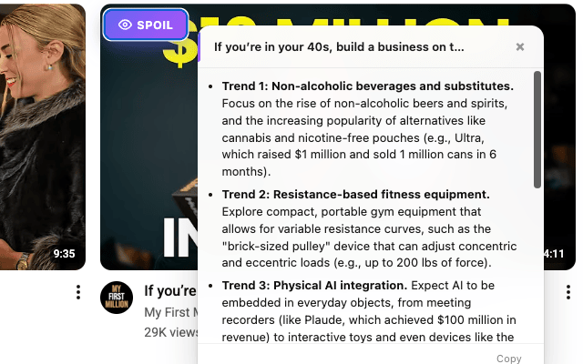 YouTube Spoiler summarizing a business trends video